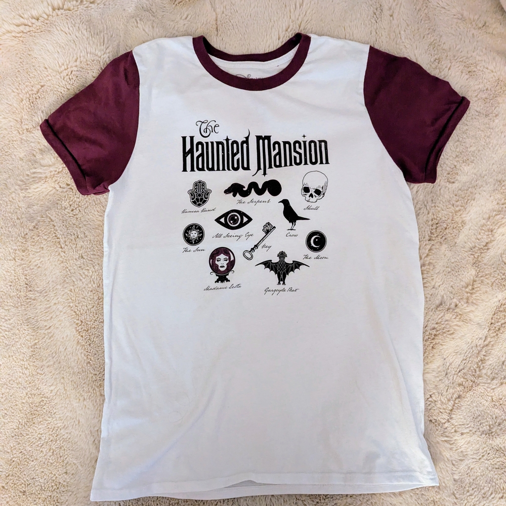 The Haunted Mansion Graphic Tee - White and Plum With Black Screenprint